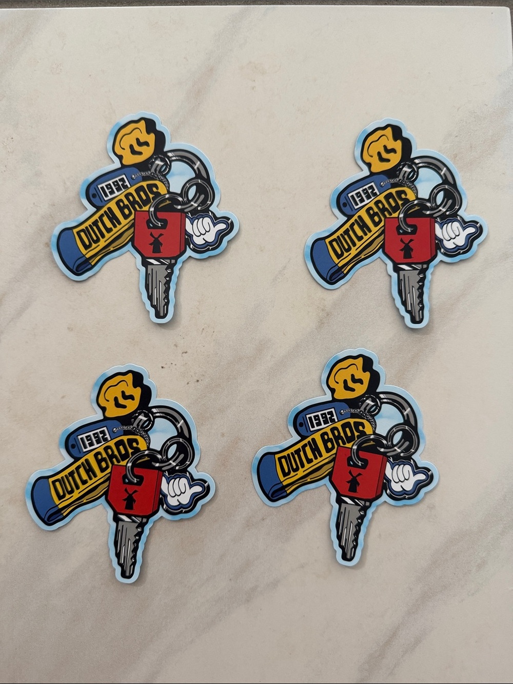 Dutch Bros key Sticker Set - Blue, Red, Yellow